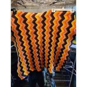 Afghan Throw Blanket Zig Zag Pattern Handmade Crochet Brown, Tan, Orange 34x36